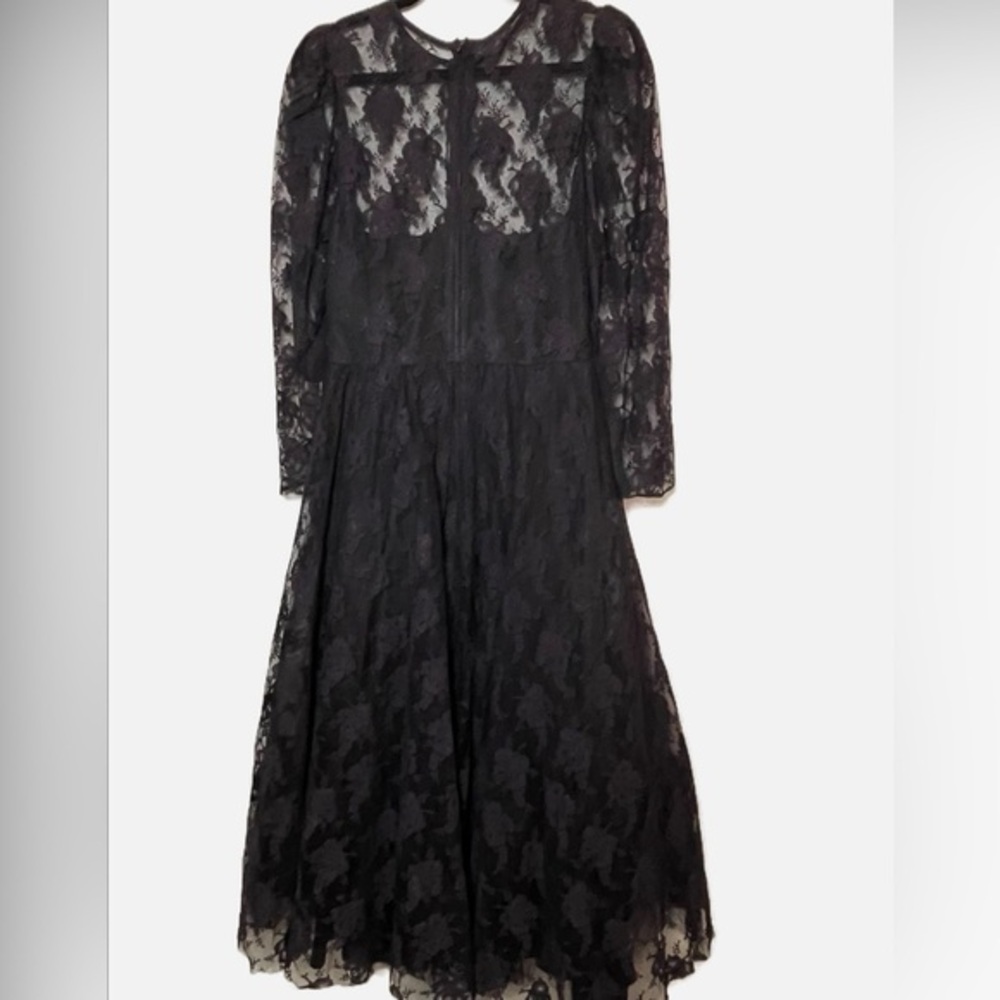 Vintage Black all over sheer Lace Midi dress medium large M/L
